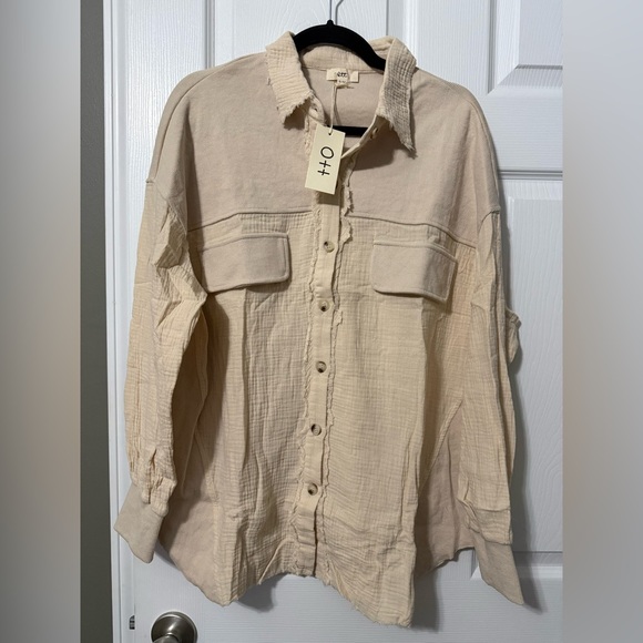 OTT NWT SAND Textured Button-Down Shirt- S/M, M/L - Picture 2 of 8